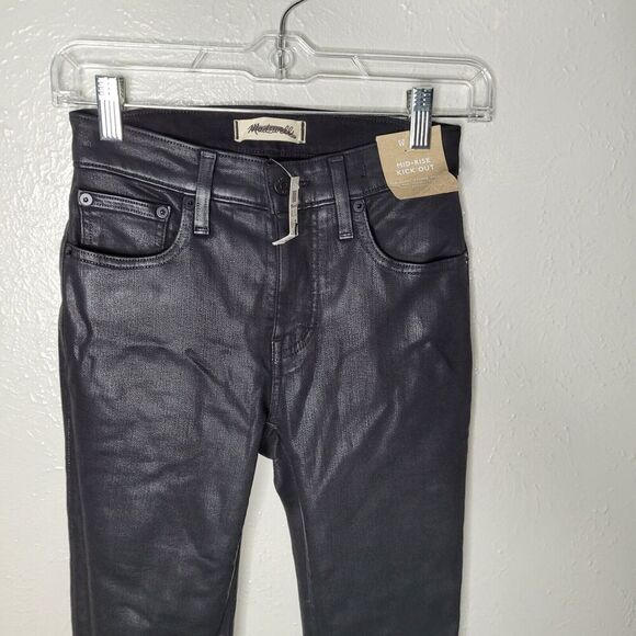 NWT Madewell Kick Out Crop Jeans True Black Wash Coated Edition Size 23 wax - Picture 3 of 11